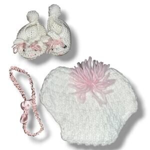 Adorable 4-Piece Handmade Bunny Baby Set  Knit Diaper Cover, Booties & Headband